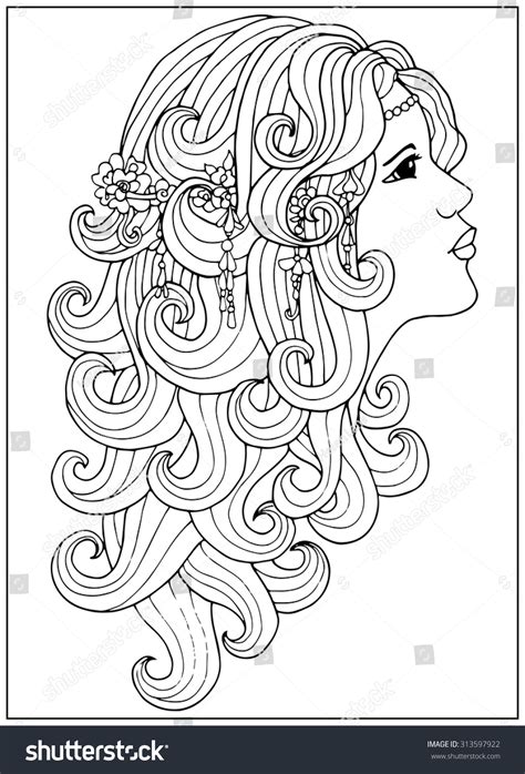 coloring page girl long curly hair  shutterstock