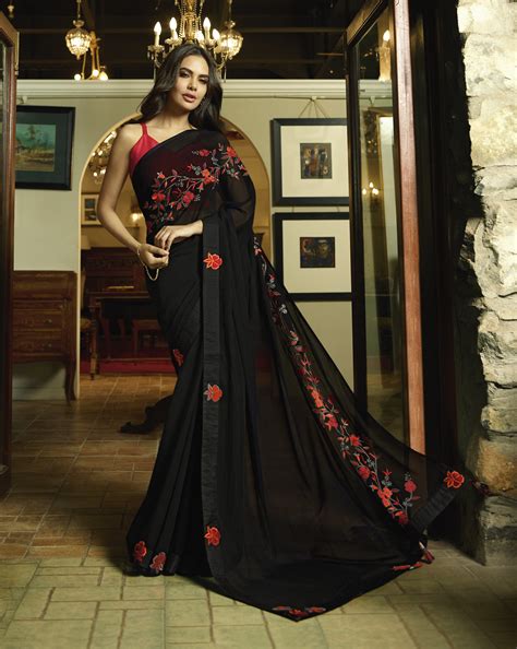 black color fancy thread  zari embroiderey  lace border saree
