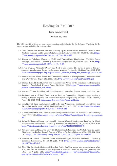 literature list reading  fmi  iman van lelyveld october