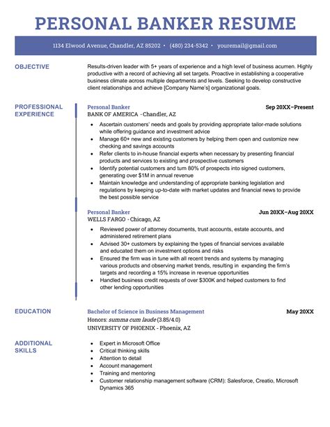 personal banker resume examples writing guide