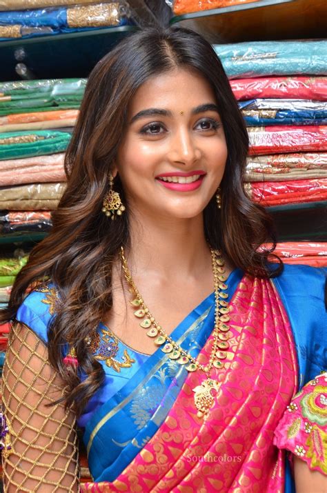 pooja hegde traditional saree photos at anutex shopping mall launch