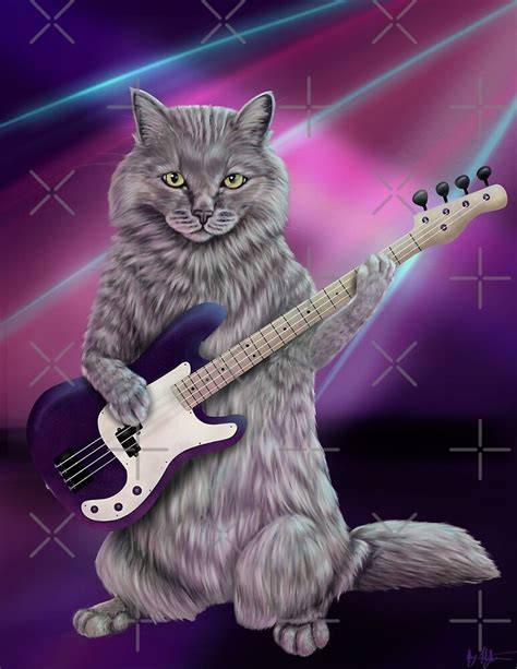 Bass Cat Rock Band Kitty Playing The Bass Guitar By