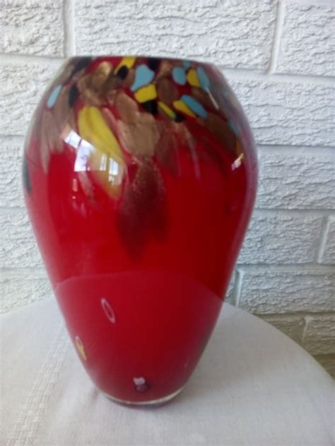 Magnificent Murano Hand Blown Glass Vase Large Red Confetti Etsy