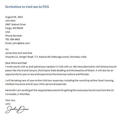 invitation letter  visa sample  invitation letter letter