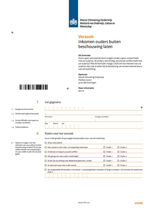 aanvullende beurs lmkk  sfs  viobb verzoek inkomen ouders buiten beschouwing laten