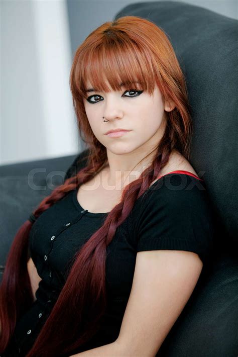 rebellious teenager girl with red hair stock image colourbox