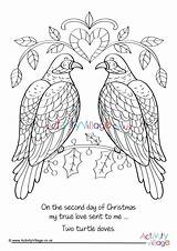 Turtle Doves Two Colouring Christmas Pages Village Activity Explore sketch template