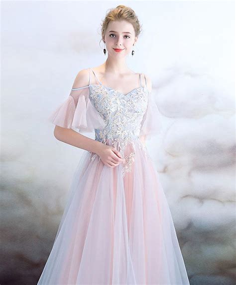 Elegant Light Pink Tulle Long Prom Dress Pink Evening Dress