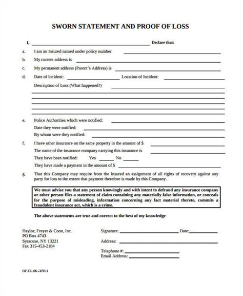 sworn statement templates  ms word