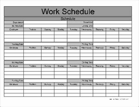 printable work schedule templates elegant  printable weekly