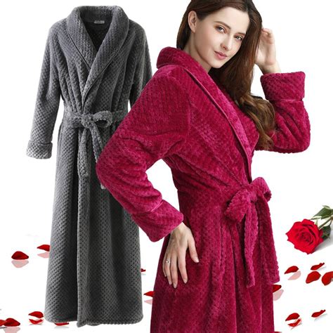 extra long dobby coral fleece bathrobe women men flannel winter warm
