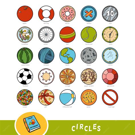 colorido conjunto de objetos  forma de circulo diccionario visual  ninos sobre formas