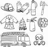 Firefighter Fireman Clipart Equipment Fire Drawing Gear Clip Sketch Vector Suit Stock Tools Coloring Illustrations Pages Fighting Firefighters Oxygen Truck sketch template