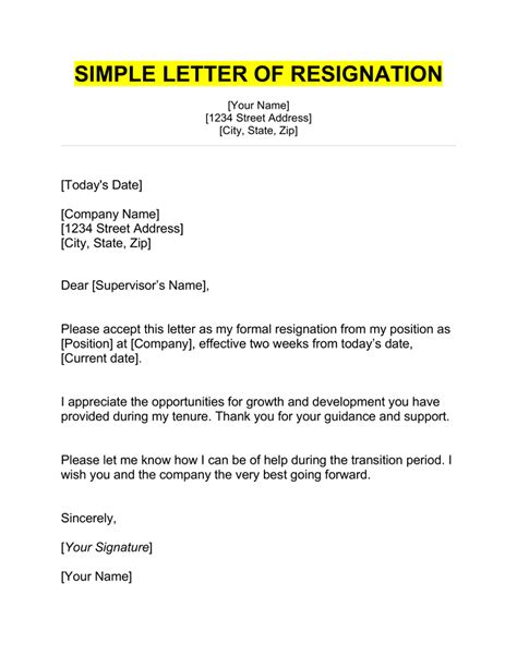 employment resignation letter examples