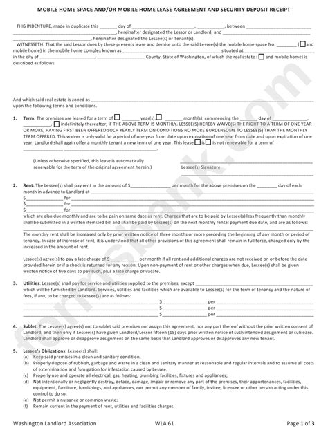 mobile gome space  mobile home lease agreement printable