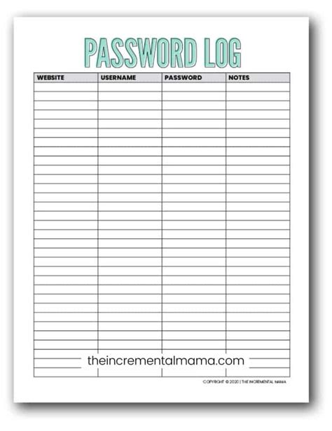 paper  inserts password tracker password journal password printable