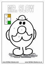 Mr Men Color Colouring Coloring Pages Slow Number Numbers Books Miss Little Crafts Age School Mrmen sketch template