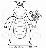 Outlined Bug Holding Flowers Clipart Cartoon Cory Thoman Coloring Vector 2021 sketch template