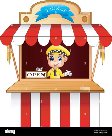 vector illustration  cartoon boy selling ticket   booth stock