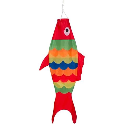 multi colored fish windsock  red fins  feet
