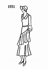 Fashion 1931 Costume Era Sketches Dress Silhouettes 1930 1930s Coloring Books sketch template