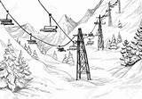 Ski Drawing Sketch Mountain Lift Line Winter Chair Drawings Illustration 123rf Previews sketch template