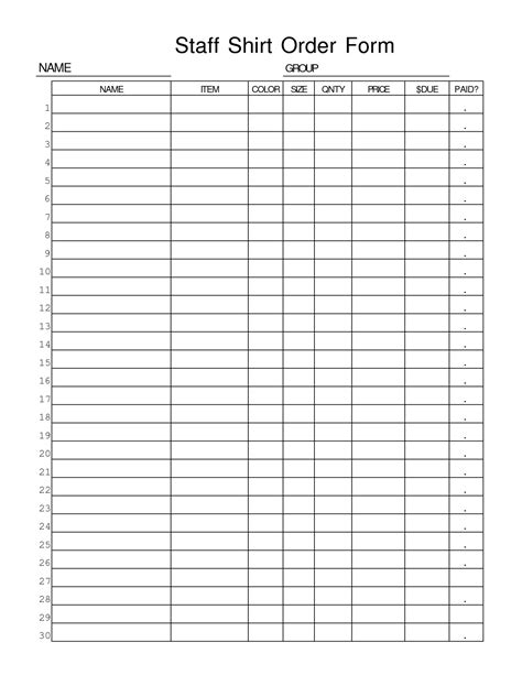 printable  shirt order form template charlotte clergy coalition