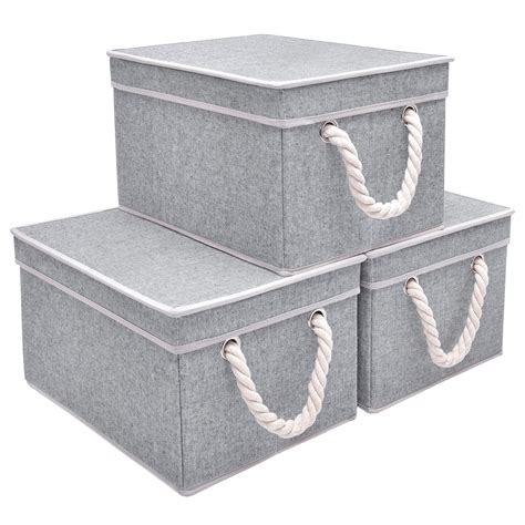 foldable fabric storage boxes  lid handles  pack large slate