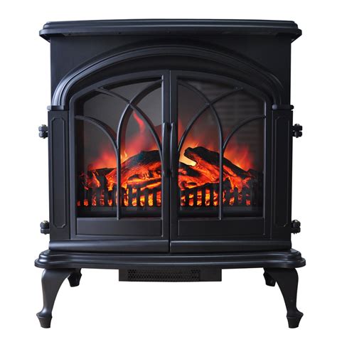 black freestanding large double door electric stove heater log burning effect ebay