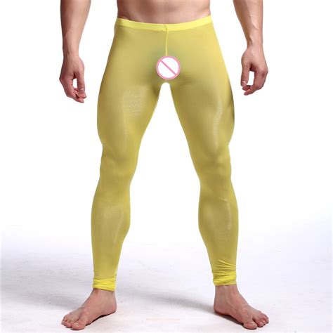 sexy men see through pants silky tights milk fiber