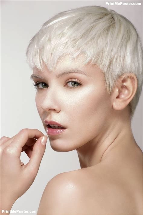 Beauty Model Blonde Short Hair Showing Perfect Skin Poster Id F77871768