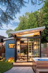 modern backyard reading shed  skylights  large windows