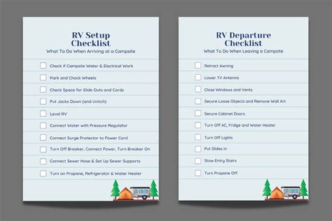 rv setup rv departure checklists  printable