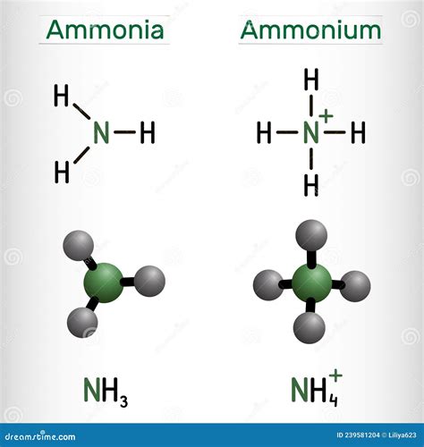 ammonium cation nh4 and ammonia nh3 molecule structural chemical hot