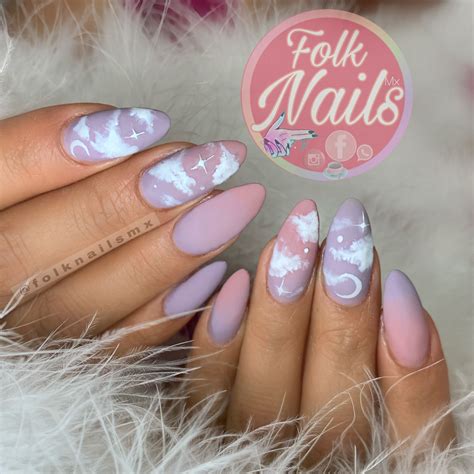 cloud nails purple nails oval nails sky nails