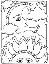 Coloring Moon Sun Pages Stars Library Clipart Adult sketch template