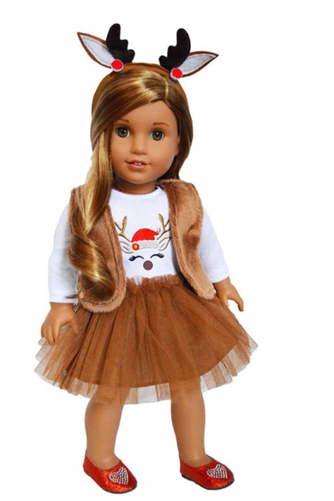 My Brittanys Holiday Reindeer Dress With Headband For American Girl
