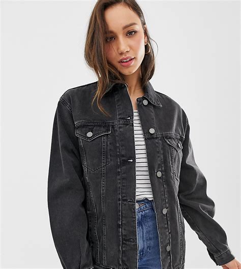 asos design lang denim girlfriend jack  verwassen zwart zwarte wassing tall fashion