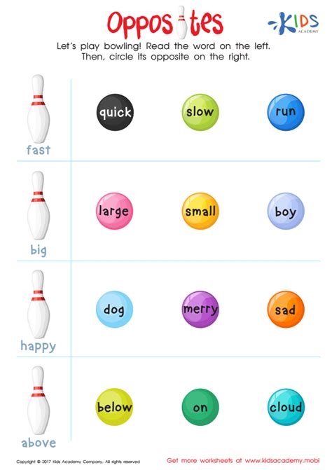 matching opposites worksheet  preschool  kindergarten  learning