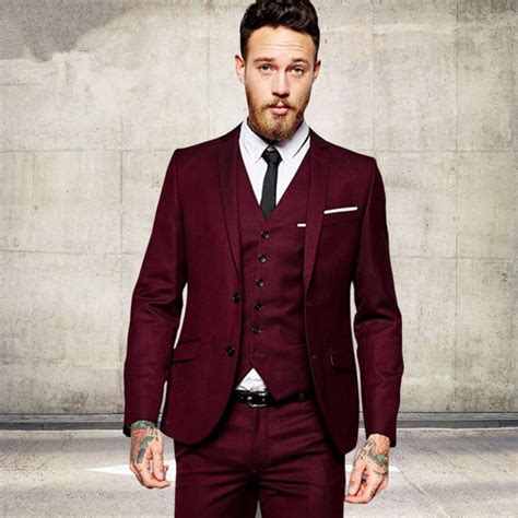 mens fashion wine red burgundy men suits slim fit formal tailor