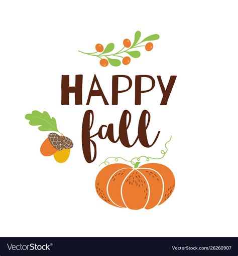 happy fall autumn greeting card pumpkin acorn vector image