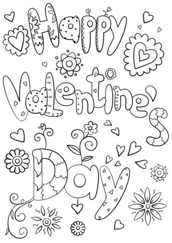 happy valentines day coloring page  flowers  hearts