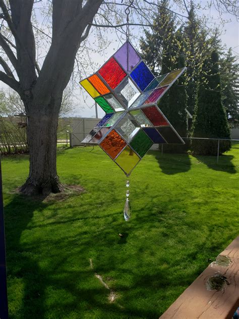 Multi Colored Stained Glass Wind Spinner Rainbow Stained Etsy