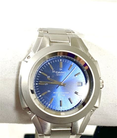 casio  mtp  stainless steel blue dial mens quartz analog wr    sale  ebay