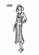 Silhouettes Drawing 1920s Costume Flapper 1930 Fashion Drawings Dress 1931 Getdrawings Line sketch template