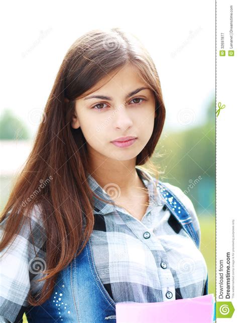 back to school teen girl outdoor stock image image of smile caucasian 32697877
