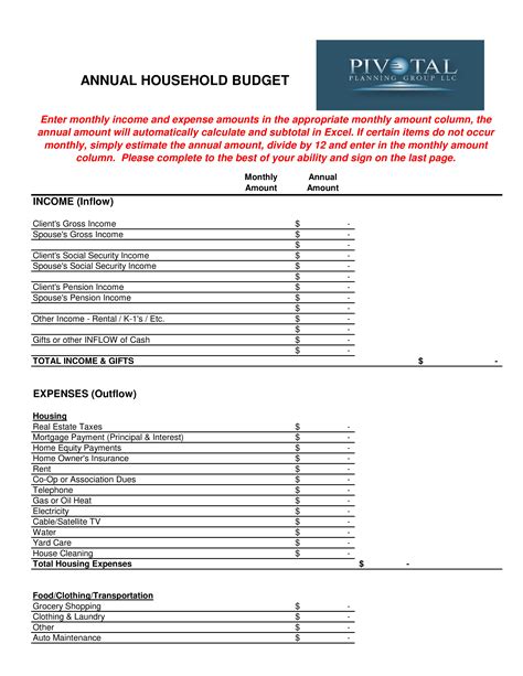 household annual budget templates  allbusinesstemplatescom