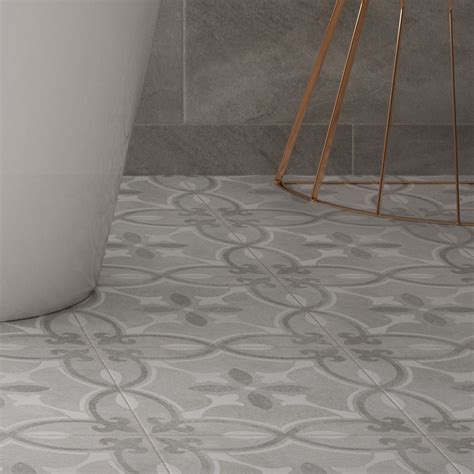perla grey patterned effect ceramic floor tile pack   lmm