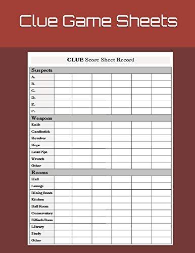 clue game sheets clue score sheet record clue scoresheet clue game