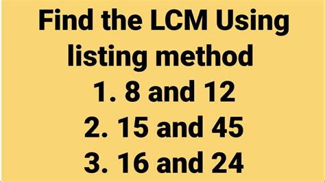 find  lcm  listing method  common multiple youtube